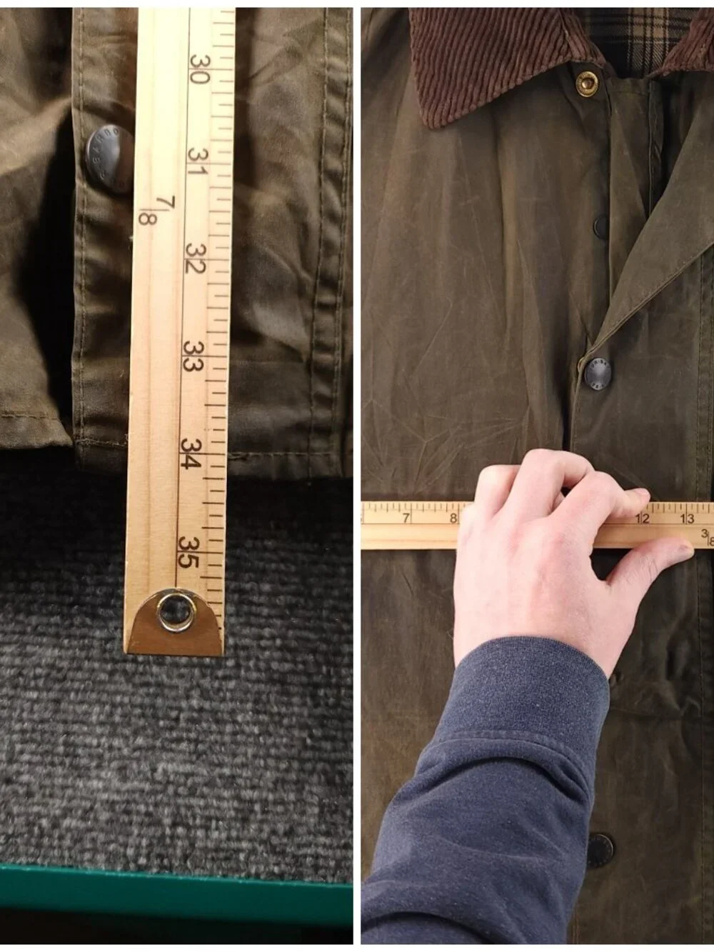 Barbour A200 Border Green Size 38 Wax Jacket Men Cotton Canvas Pockets Lined